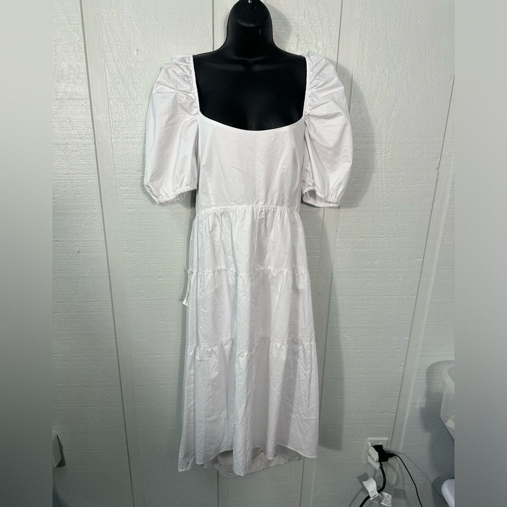 Bardot White High Low Puff Sleeve Dress Size 8 NWT